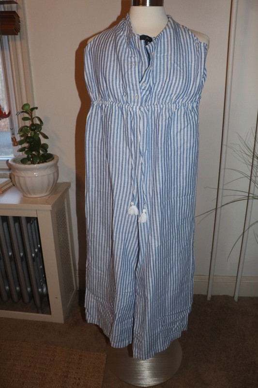 J. Crew Sophia Blue White Striped Linen Cotton Jumpsuit Size XS