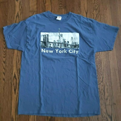 New York City NYC Blue Gray T Shirt Mens XLStatue Of Liberty Brooklyn Bridge y2k