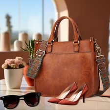 Vegan Leather Crossbody Bag Purses for Women - Adjustable Wide Strap for Daily