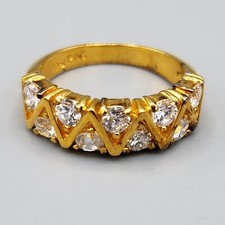 Sterling Silver Vermeil Chevron Triangle CZ Half Eternity Ring Size6 3.8g