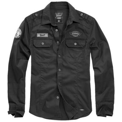 Brandit Luis Vintage Shirt with Badges Mens Casual Urban Outdor Cotton Black