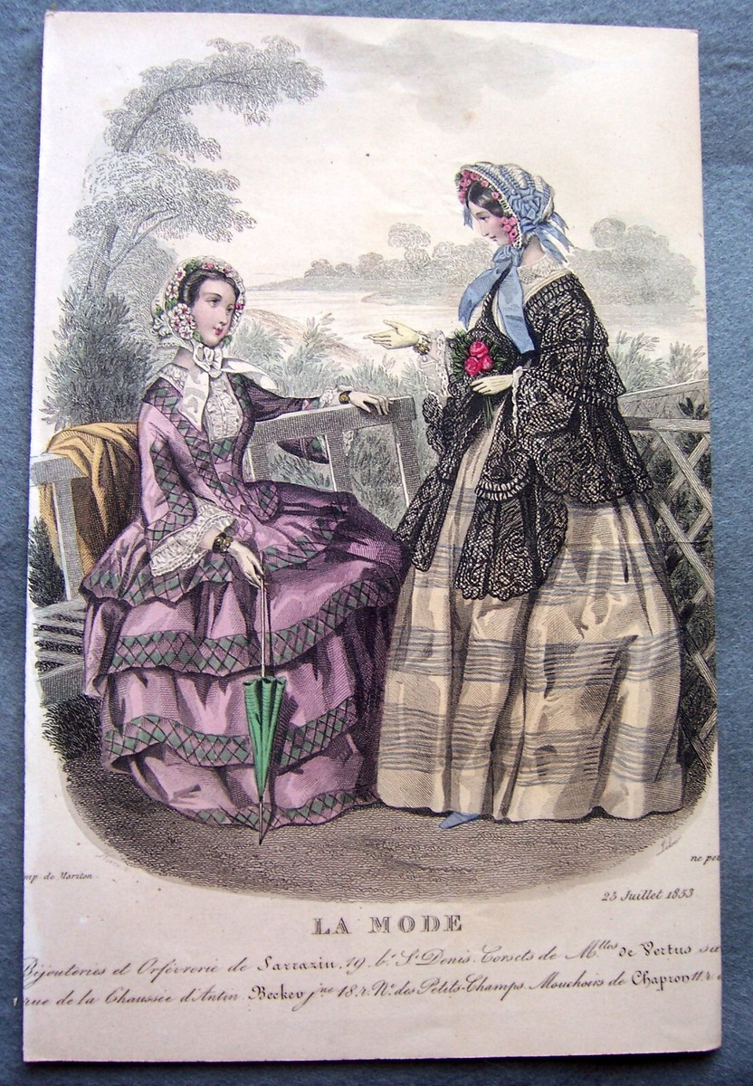 Five hand coloured engraved French fashion plates La Mode Paris