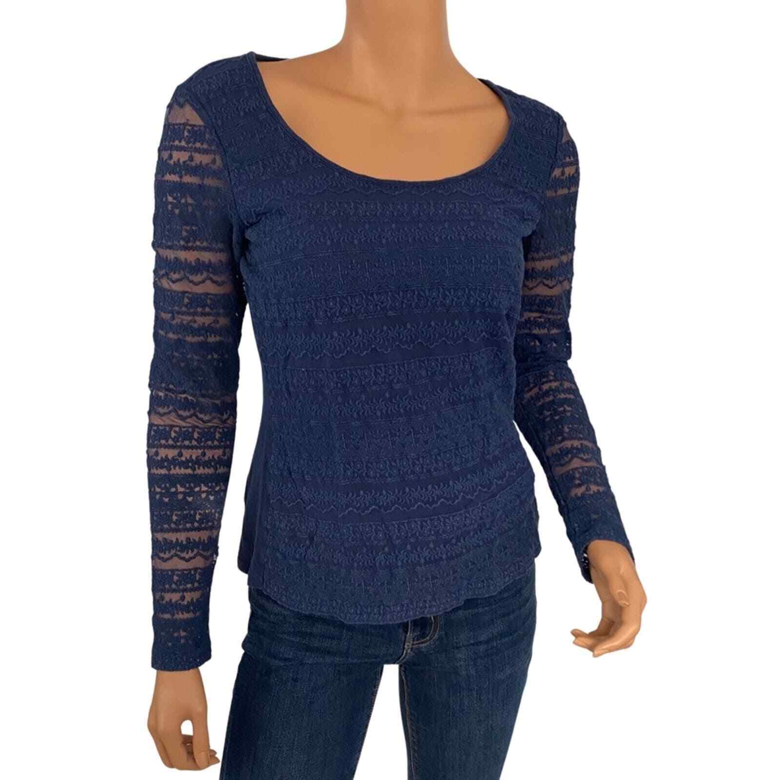 Lucky Brand Blue Lace Sheer Long Sleeve T-Shirt T… - image 1