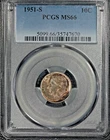 1951-S Roosevelt dime, PCGS MS66, Pretty  toning