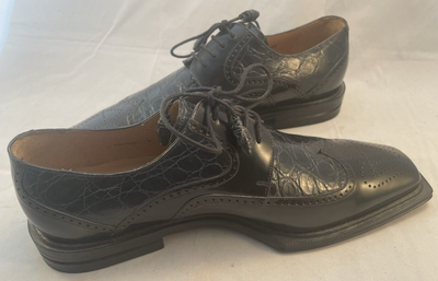 MEZLAN PLATINUM Two Tone Navy Crocodile Wingtip Dress Shoes  display picture 3