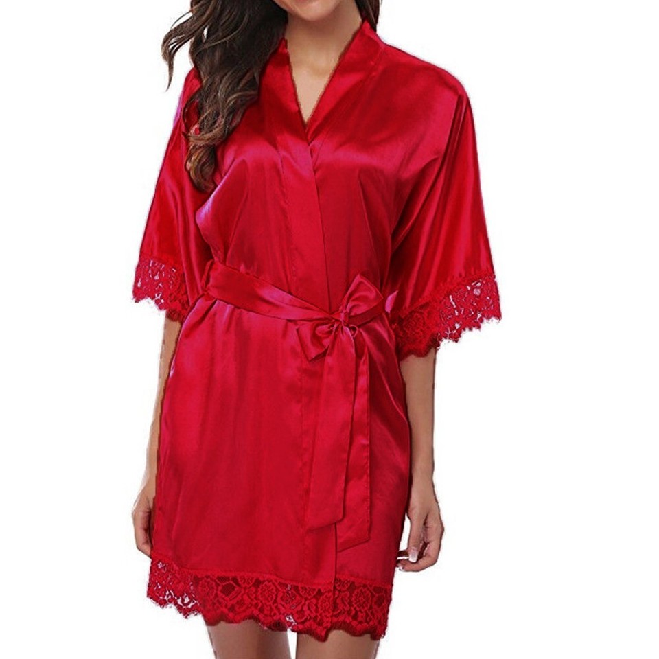Graceful Women's Silk Lace Bathrobe Sleepwear Nightgown Dress for