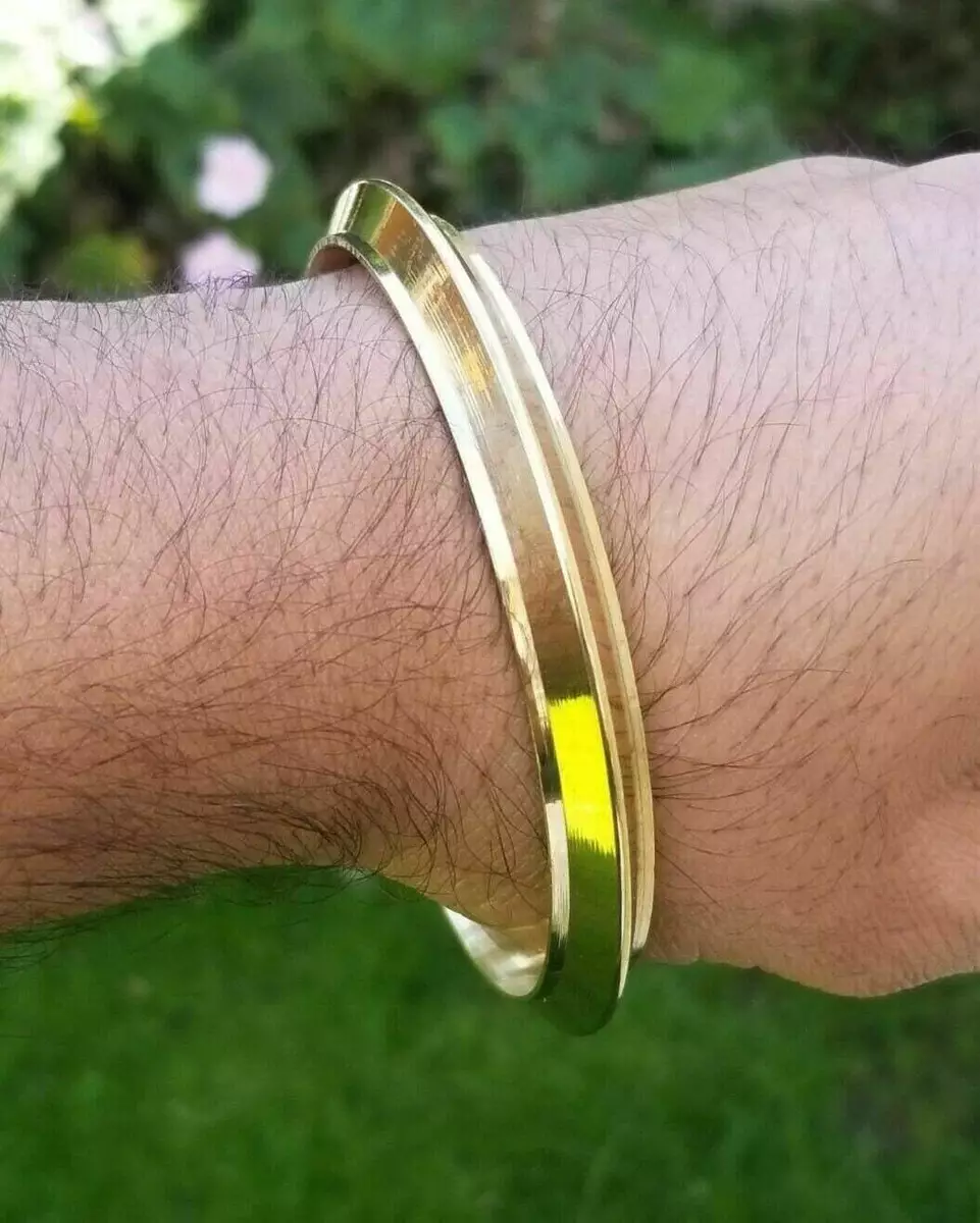 Brass Kara One Edge Gold Look Sikh Singh Bangle Kaur Khalsa kada bracelet  L4 New