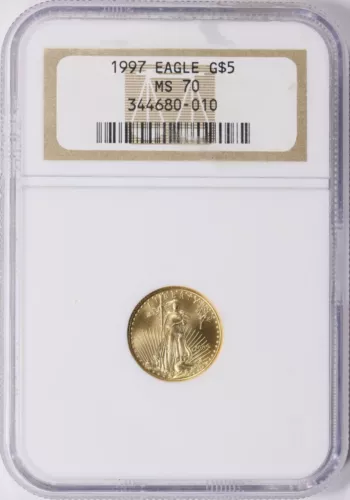 1997 5$ Gold American Eagle 1/10 oz --Brown label--NGC MS 70