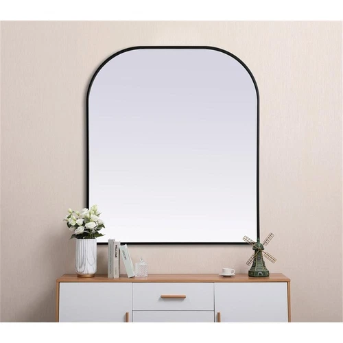 Elegant Decor Blaire 36x42" Arch Modern MDF Wood/Iron Mirror in Black - Picture 7 of 9