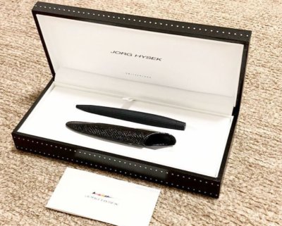 JORG HYSEK Matte Black Ballpoint Pen wz/Box,Manual Leather cap