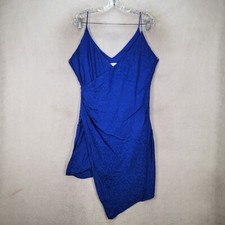 Royal Blue Leopard Draped Asymmetrical Mini Mock Wrap Sexy Womens Dress Size 6