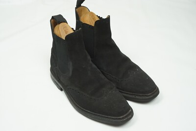 Polo Ralph Lauren Black Suede wingtip Ankle Boots Bench Made In England Sz 9E
