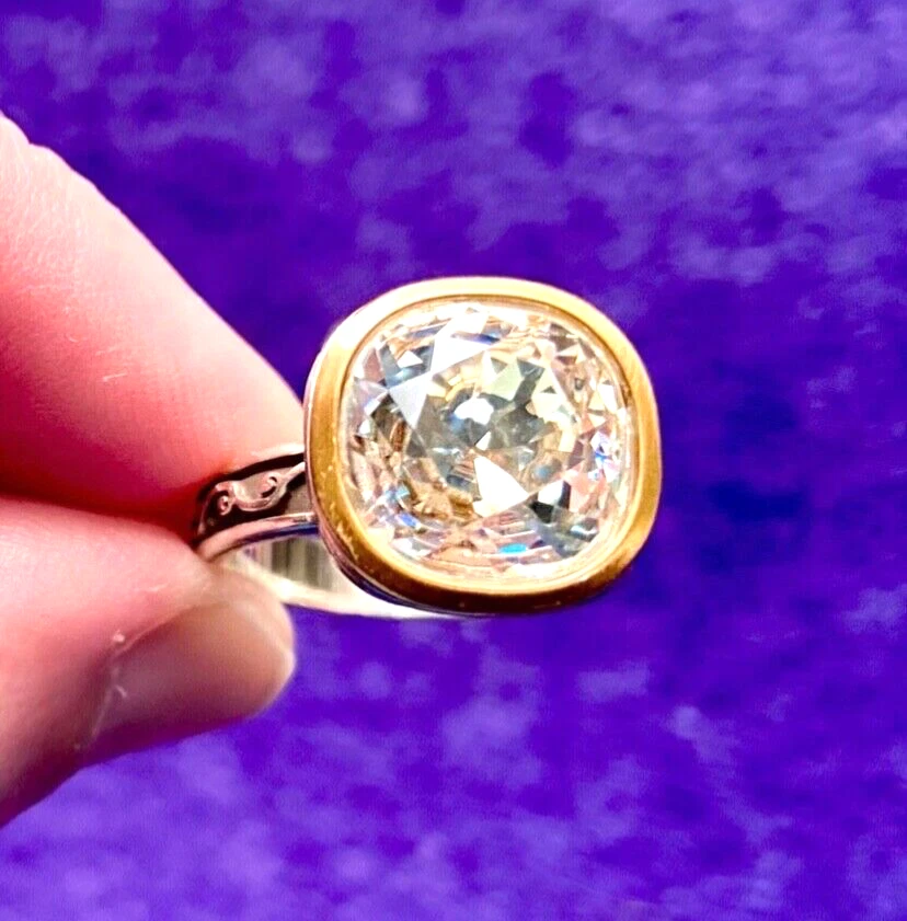 BRIGHTON VENUSIAN IRIDESCENT CLEAR SWAROVSKI CRYS SLV+GLD SZ5 1/2-6 RING VG+✨VTG - Image 3 of 4
