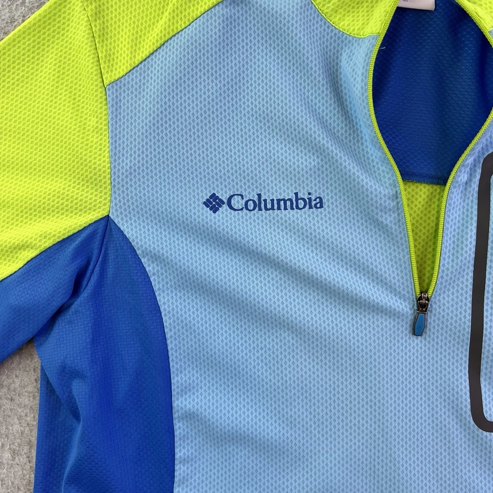 Camiseta deportiva de ciclismo Columbia para hombre mediana azul verde neón manga corta 1/4 cremallera Foto 4 de 4