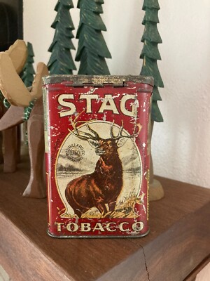 stag tobacco tin Antique Advertising Tin, 1900, Tobacco, Pipe & Cigarette With Lid Stag Tobacco Pocket Tin w/