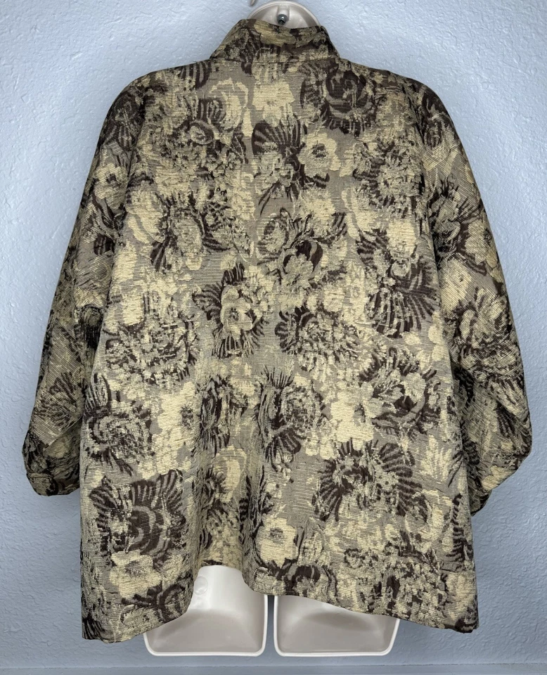 Blazer Chaqueta Abrigo Eskandar Floral Brocado Tapiz Tostado Marrón Tejido Talla 1 Foto 4 de 4