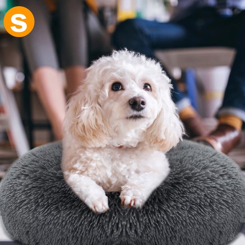 Pet Dog Cat Bed Fluffy Donut Shaped Soft Warm Calming Sleeping Bed Cozy Nest - Picture 5 of 16