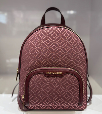 MICHAEL KORS JAYCEE MEDIUM BACKPACK MK GRAPHIC LOGO GLITTER GOLD/OXBLOOD