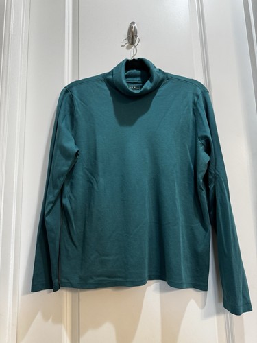 LL Bean Green Turtleneck Long Sleeve Large Armpit To Armpit22”Length 25”Cotton - Picture 3 of 6
