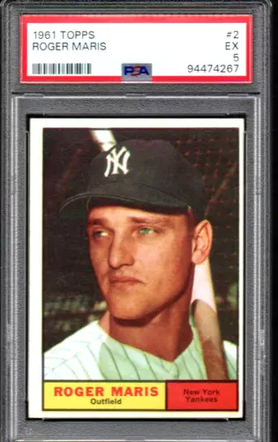 1961 TOPPS #2 ROGER MARIS - NEW YORK YANKEES - PSA EX 5 - SNOW-WHITE BORDERS