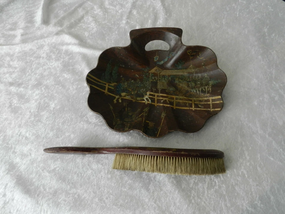 Ancien ramasse miette carton bouilli Napoléon III / décor Chinois et Chevalier - Photo 3/4