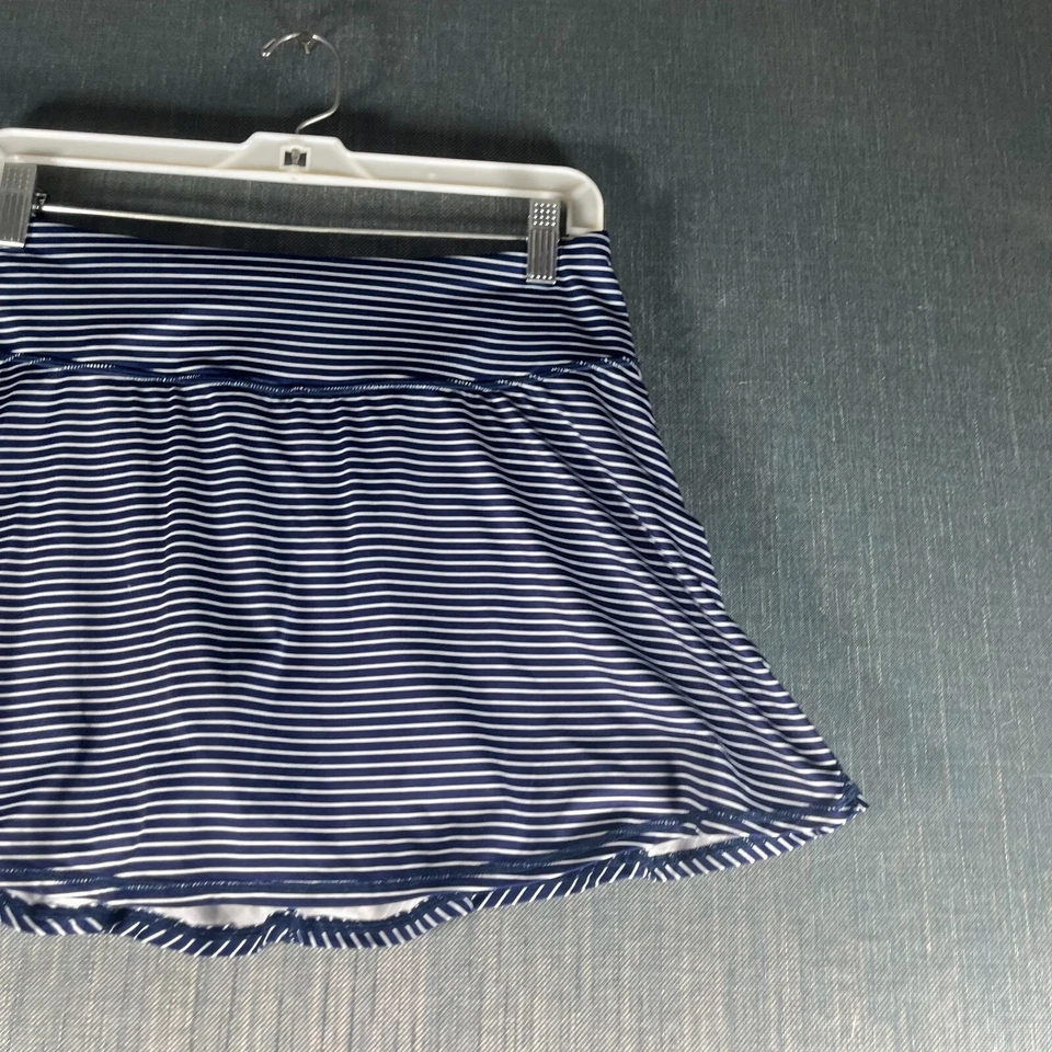 Falda corta Kyodan para mujer talla M azul blanca a rayas logotipo cintura elástica tirar Foto 3 de 4