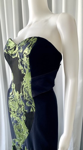 Vestido Sirena THEIA Floral Metálico Jacquard Sin Tirantes Azul Marino Talla 6 - Imagen 4 de 9