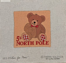 Love You More Stamp Teddy Bear Hand Painted Needlepoint Canvas