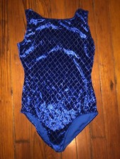 Womens Costume Gallery Blue Sparkle Velour Dance Gym LEOTARD Sz Small