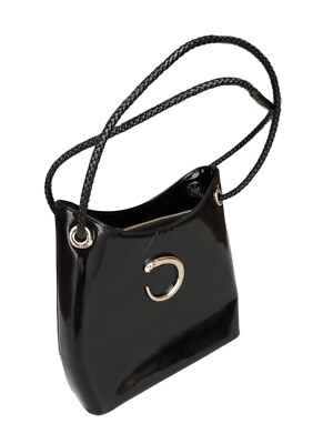 CARTIER Panthere Vintage Black Patent Leather Double Handles