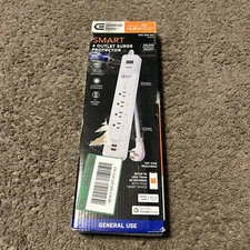 Commercial Electric 3 ft. 4-Outlet White Surge Protector Smart w/ USB & Hubspace