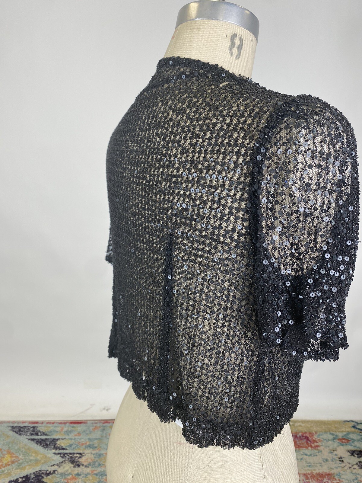 1930s Vintage Antique Black Mesh Sequins and Seed… - image 4