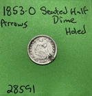 1853 Seated Liberty Half Dime 5c With Arrows.  Holed