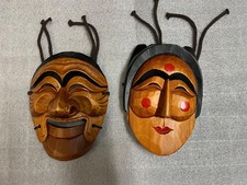 Pair Hand-Carved Korean Folk Art Wooden Masks (Hahoetal Style) &ndash; Male & Female