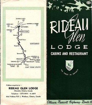 Rideau Glen Lodge Cabins & Restaurant Ottawa Canada Vintage Travel Leaflet TB27