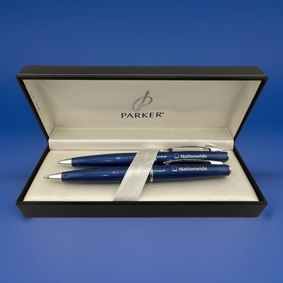 PARKER Blue & Silver Pen & Pencil Set In Original Case Nationwide Logo NIB