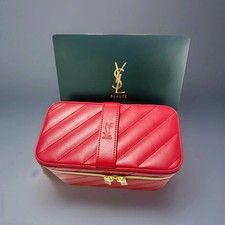Yves Saint Laurent Vanity Makeup Bag Red Faux Leather With Mirror.