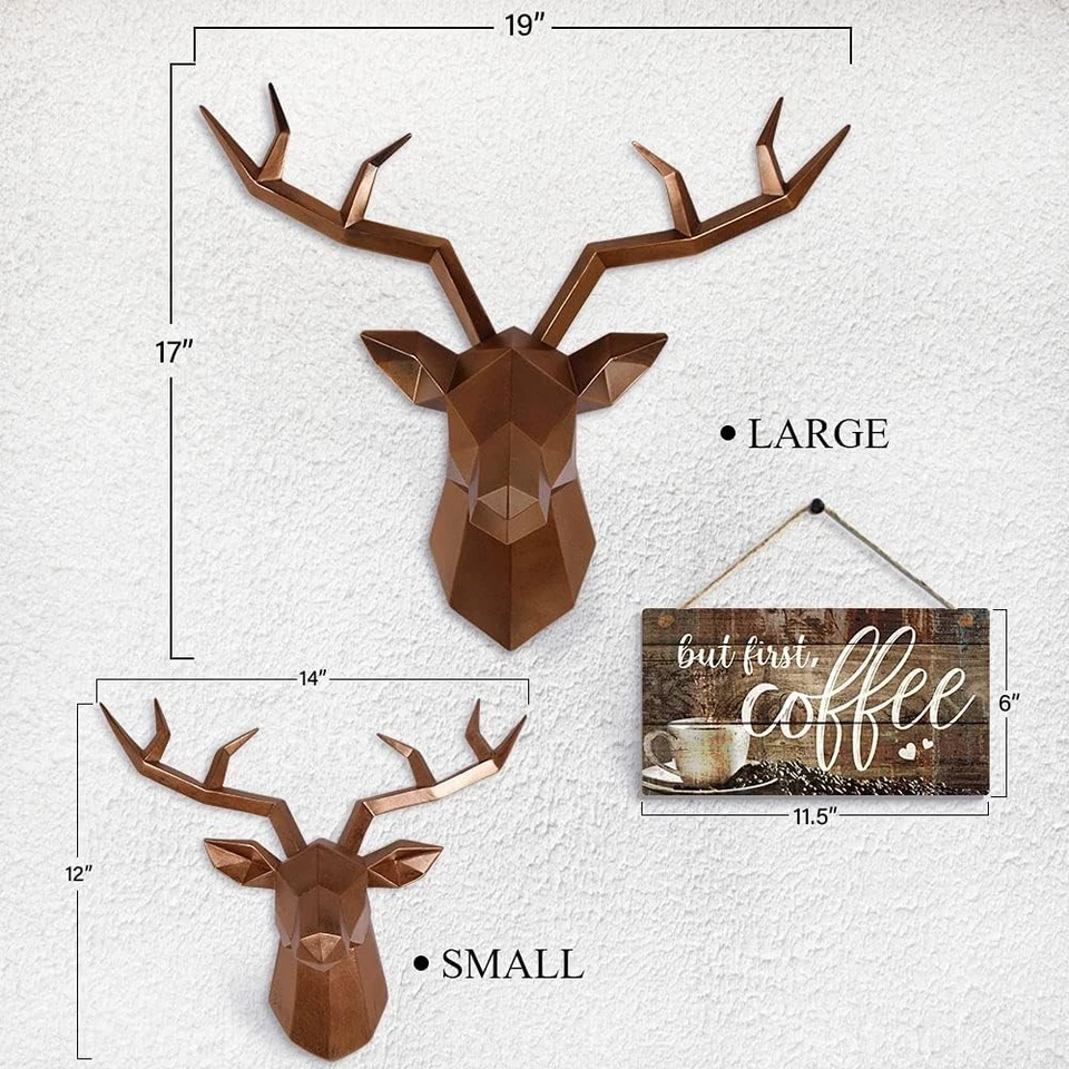 Elegantes astas de ciervo geométricas para colgar en la pared - decoración de cobre para salas de estar Foto 4 de 4