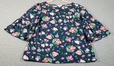 Time and Tru Top Women’s Medium M Floral 3/4 Bell Sleeve Boatneck Spring Summer