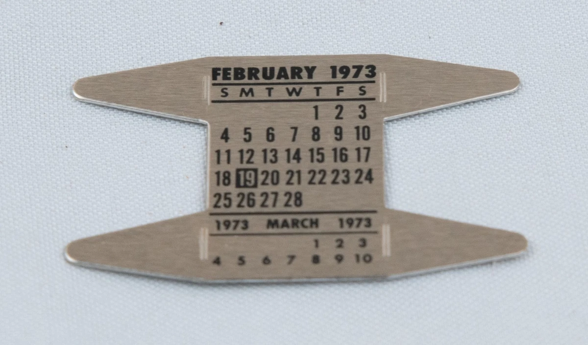 Vintage Mini Metal Calendar February 1973 Pocket Tool – Unusual