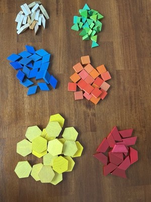 116 Wooden Geometric Pattern Blocks Educational Math Sorting Homeschool Learning