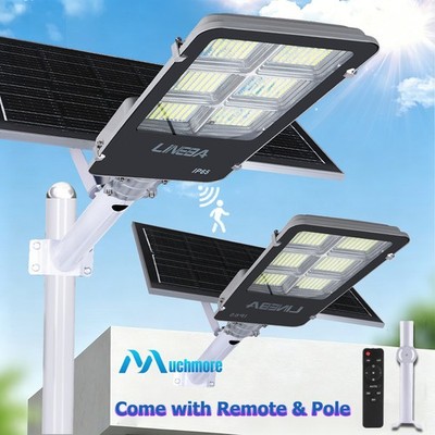 9000W LED Commercial Solar Street Light Dusk-to-Dawn Super Bright + Radar + Pole