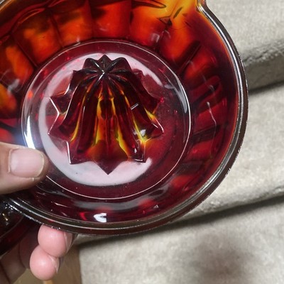 1930's Fleur de Lis Red, Orange & Glass Juicer Reamer Glows READ Glows green 