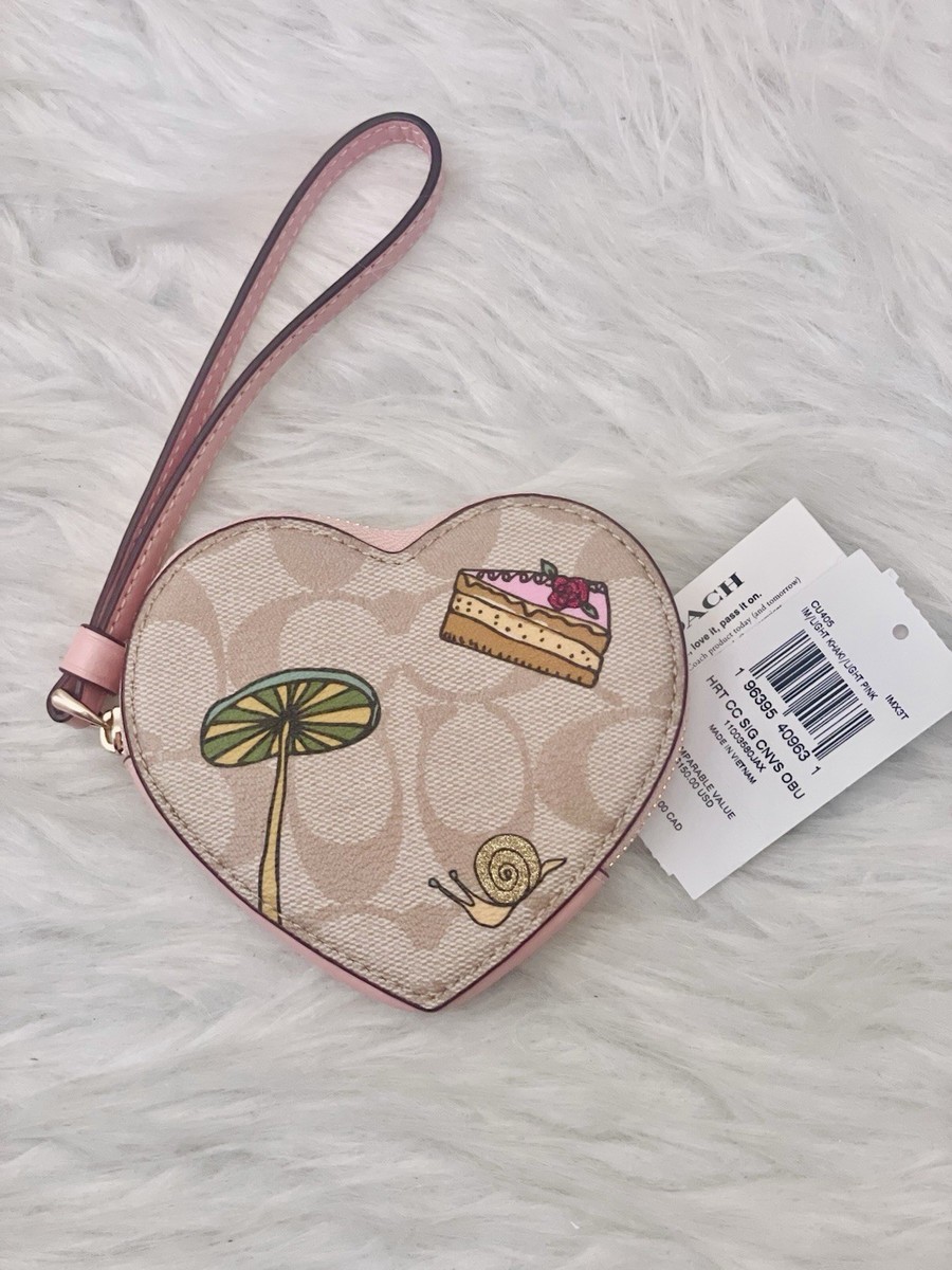 NWT Coach X Observed By Us Heart Coin Case In Signature Canvas