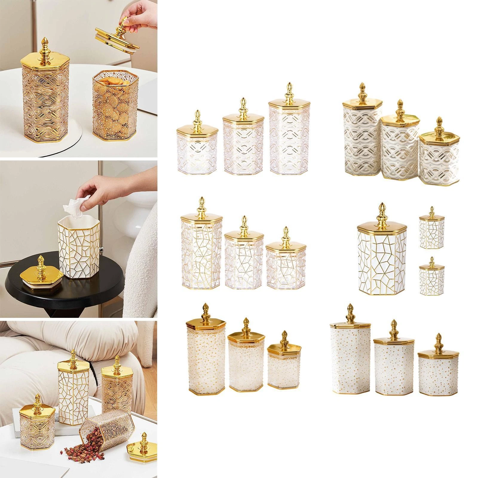 3x Food Storage Jars Canisters Decorative Kitchen Counter Pantry Multifunctional