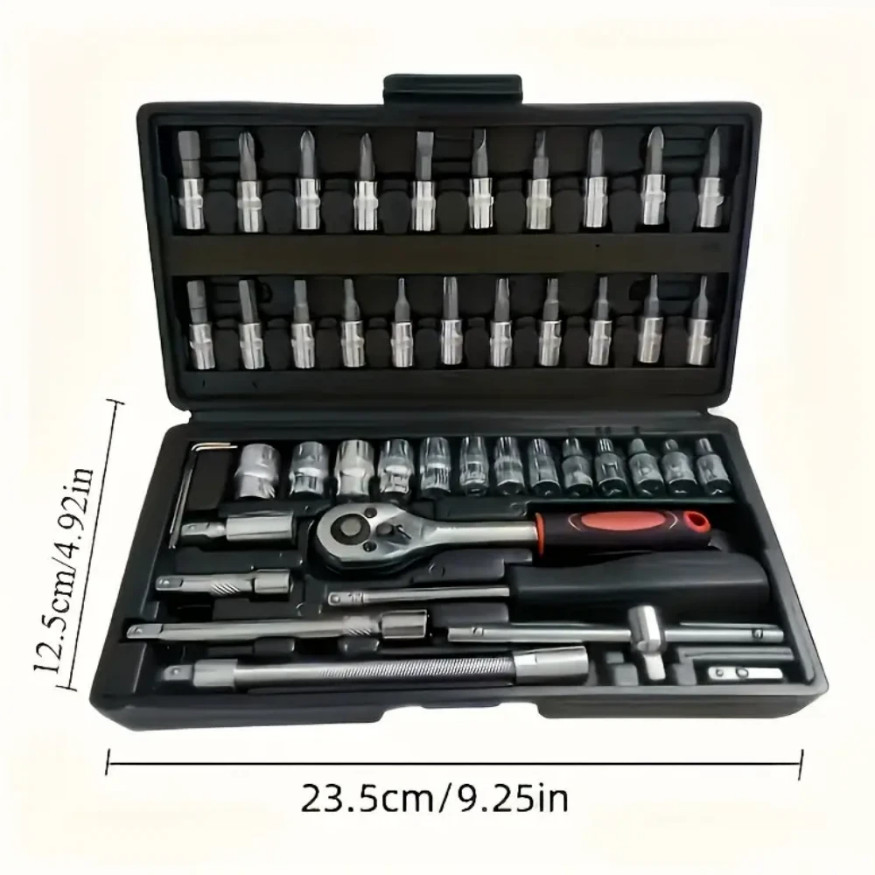 46Pcs Socket Set 1/4" Drive Car Repair Tool Ratchet Torque Wrench Kit with Box**