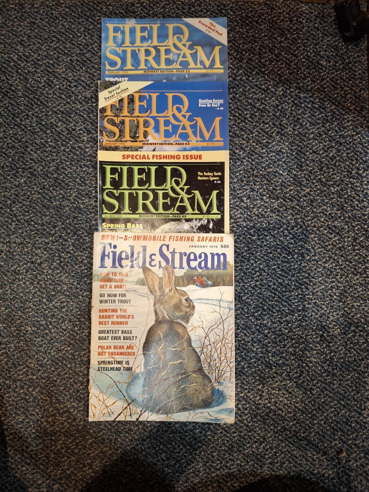 LOT of FOUR Vintage Field and Stream Magazines