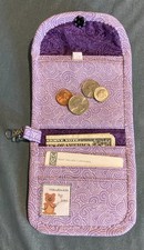 Handmade Fabric Wallet Purple Paisley, holds 3 cards, coin pocket, clasp SW-342