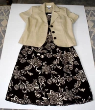Short Sleeve Jacket and Dress 2 Piece Set Studio I Chocolate Brown Beige Floral