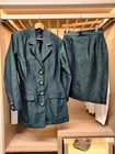 MONSOON TWILIGHT SUIT BOTTLE GREEN SILK VINTAGE FITTED JACKET UK 10 SKIRT UK 12